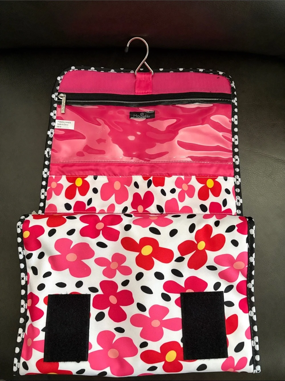 Hanging Travel Organizer with Pink & Red Floral Print